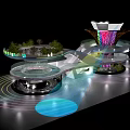 Modern Road Facilities With Multi level Structure Lighting Effects And Greenery