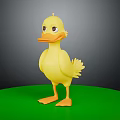 Yellow Rubber Duck Standing on Green Circular Platform Against Gray Background 3d model