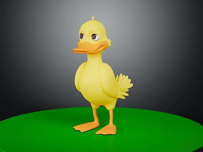 Yellow Rubber Duck Standing on Green Circular Platform Against Gray Background 3d model