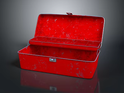 Practical Red Metal Toolbox with Open Compartments Distressed Texture for Daily Use 3d model