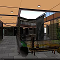 Modern Commercial Street Interior With Open Space Green Plants Water Feature And Benches