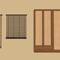 Wooden Wardrobe with Grid Doors and Matching Window Blinds in Modern Interior