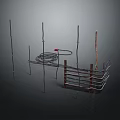 Industrial Metal Support Poles With Coiled Cables And Wooden Frame Structure