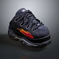 Black Sports Shoes With Orange Flame Pattern And Thick Rubber Sole Design