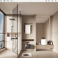 Modern Bathroom Interior Design With Glass Shower Vanity And Large Mirror