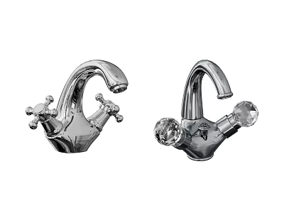 Polished Chrome Bathroom Faucets With Cross Handles And Crystal Knobs 3d model