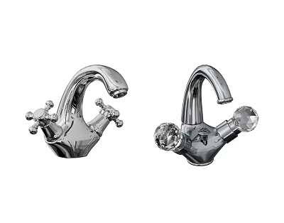 Polished Chrome Bathroom Faucets With Cross Handles And Crystal Knobs 3d model
