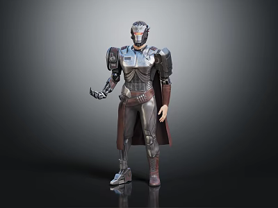 Futuristic Sci Fi Character With Metallic Armor Red Cape And Mechanical Body Structure 3d model