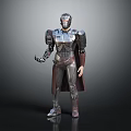 Futuristic Sci Fi Character With Metallic Armor Red Cape And Mechanical Body Structure