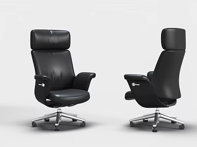 Black Leather Modern Office Chair With High Back Adjustable Arms And Five Star Wheels 3d model