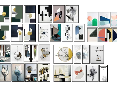 Modern Abstract Paintings With Geometric Shapes And Colorful Frames For Wall Art 3d model
