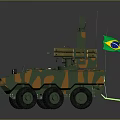 Camouflaged Brazilian Armored Military Vehicle With Six Wheel Missile Launcher And Flag