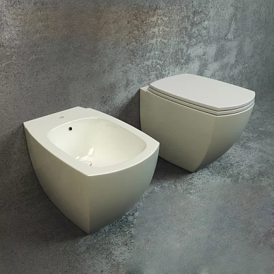 Modern Wall Mounted White Toilet in Contemporary Bathroom with Sleek Design and Clean Lines 3d model