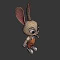 Cute Cartoon Rabbit Character With Big Ears Orange Overalls And White Shoes
