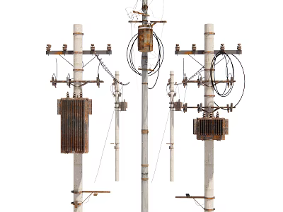 Urban Road Utility Poles With Wires And Electrical Equipment Installation 3d model