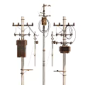 Urban Road Utility Poles With Wires And Electrical Equipment Installation