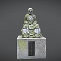 Detailed Traditional Stone Carved Buddhist Monk Sitting Statue On Square Pedestal