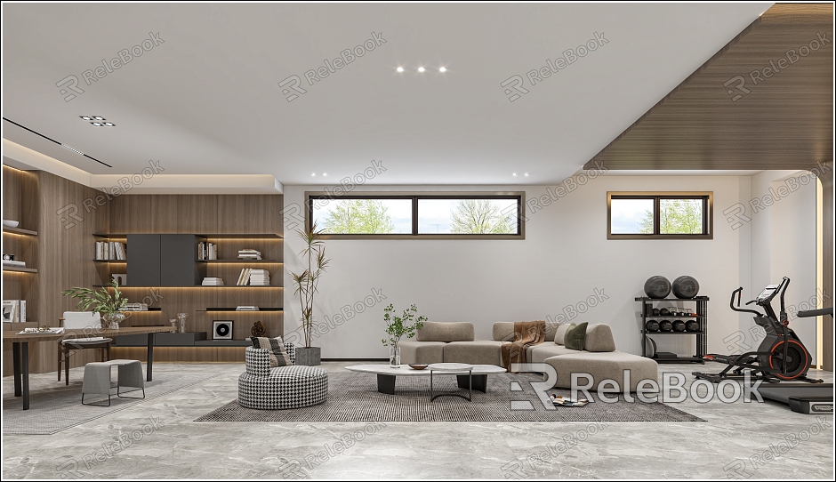 Modern basement underground living room model