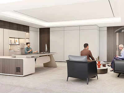 Modern Open Office Interior Design With Reception Desk Sofa Work Desks And Working People 3d model