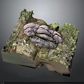 Wood and Stone Natural Textured Surface with Lush Moss in Detailed 3D Model