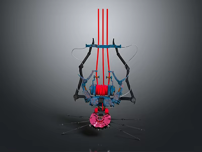 Industrial Mechanical Device With Red Vertical Rods Blue Black Structure And Pink Base 3d model
