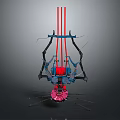 Industrial Mechanical Device With Red Vertical Rods Blue Black Structure And Pink Base
