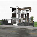 Modern Detached Villa Featuring Trees Greenery and Car Parked in Front 3d model