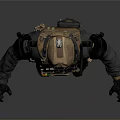 Tactical Operator In Full Gear With Helmet Goggles And Vest Standing On Gray Background