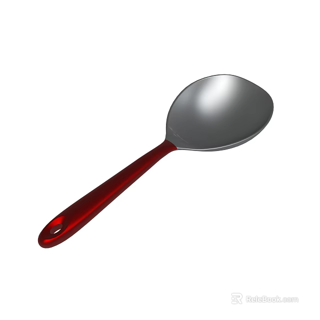 Stainless Steel Kitchen Spoon With Red Handle And Polished Surface 3d model 