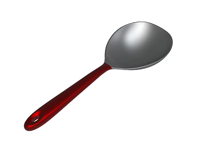Stainless Steel Kitchen Spoon With Red Handle And Polished Surface 3d model