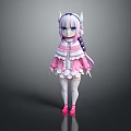 Anime Horned Character With Purple Braided Hair And Pink White Outfit