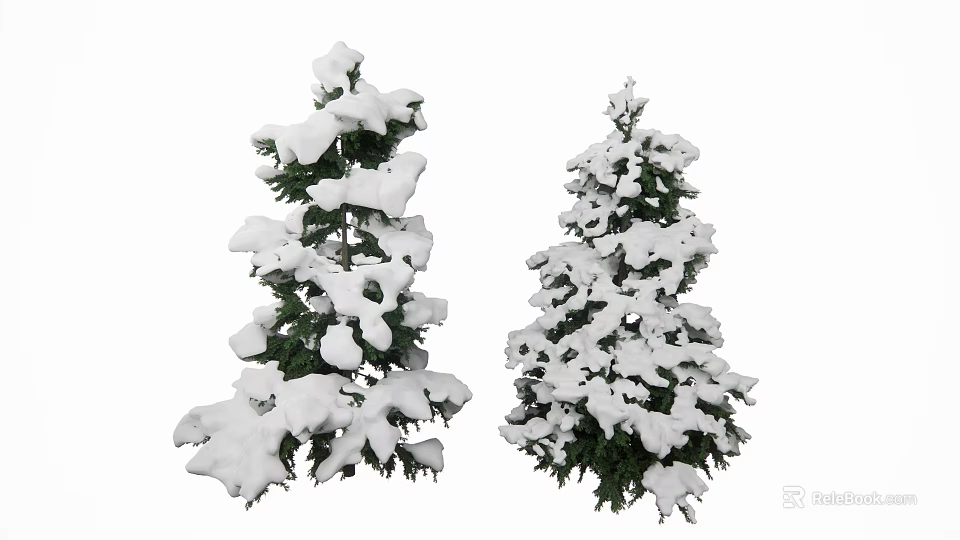 Snow Covered Evergreen Trees With Lush Green Foliage In Winter Scene 3d model 
