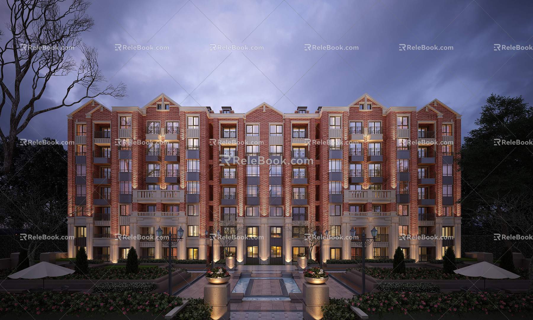 Jianou Residential Building English-style Double House Night View 3d model