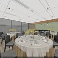 Elegant Restaurant Interior With Round Tables White Tablecloths And Yellow Flower Centerpieces