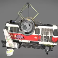 Futuristic Red And White Suspension Vehicle With Graffiti And Propulsion Wheels