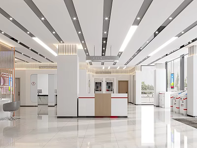 Modern Hotel Lobby Interior With Bright Lighting And Reception Desk Design 3d model