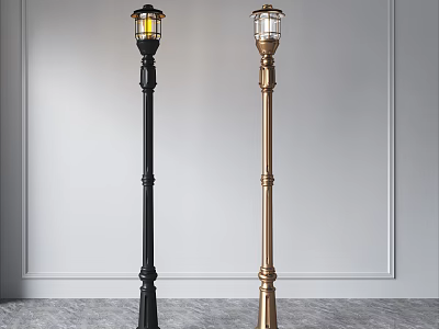 Classic Black And Gold Floor Lamps With Metal Poles For Interior Decor 3d model