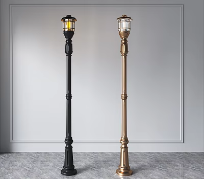 Classic Black And Gold Floor Lamps With Metal Poles For Interior Decor 3d model