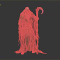 Old Man With Bald Head Long Beard Wearing Robe Holding Staff With Blue Crescent