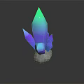 Iridescent Polyhedral Crystal Structure With White Base Pedestal And Black Background Reflection