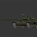 Military Tank With Green Camouflage Tracks Armored Turret And Long Gun Barrel
