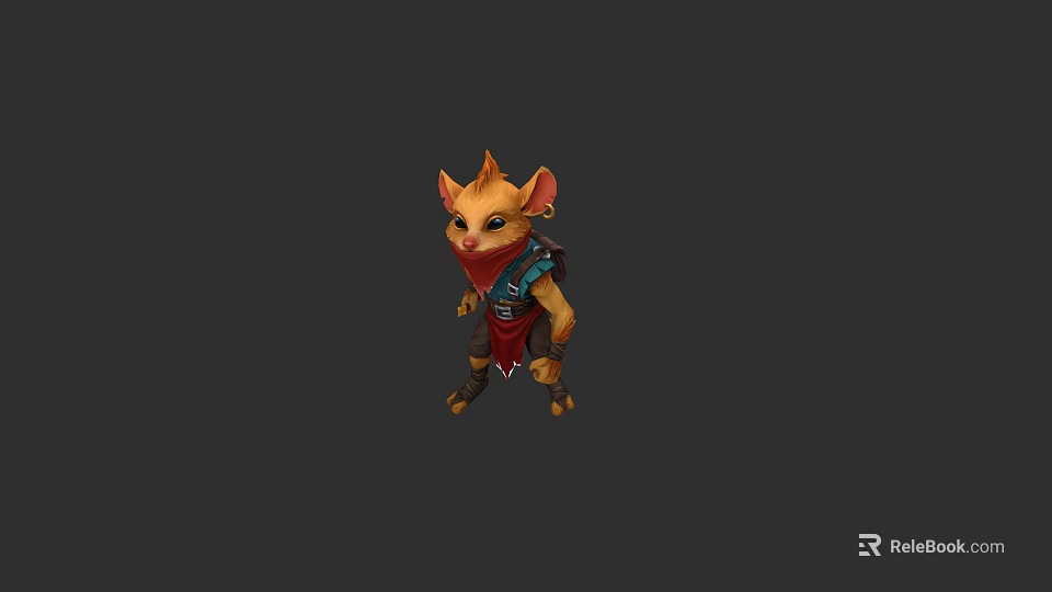 Game Movie Character Small Rodent With Orange Fur Red Scarf And Blue Vest Standing Pose 3d model 