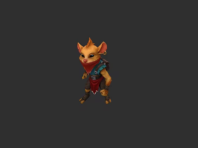 Game Movie Character Small Rodent With Orange Fur Red Scarf And Blue Vest Standing Pose 3d model