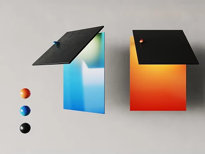 Modern Wall Lamps with Gradient Blue Orange Backgrounds Black Cover and Decorative Colored Balls 3d model