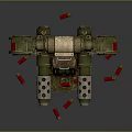 Green Mechanical Turret With Red Star Emblem Dual Barrels Surrounded By Scattered Bullets