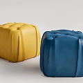 Yellow And Blue Leather Ottoman Stools With Square Shape And Tufted Details 3d model