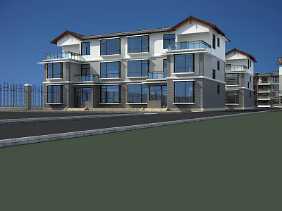 Modern Twin Villa Exterior Design With Large Windows Balconies And White Facade 3d model