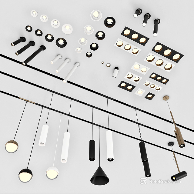 Modern Downlights and Spotlights with Black White Designs Recessed Adjustable Ceiling Fixtures 3d model 