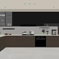 Modern Dark Kitchen Interior With Sleek Cabinets Countertop Appliances And Lighting