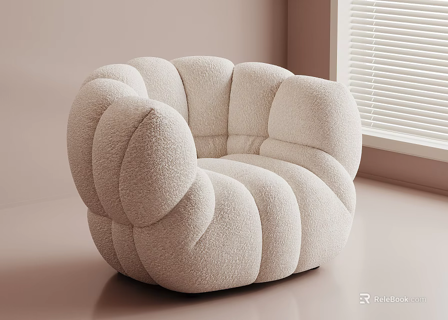 Soft Fluffy Cream Teddy Fabric Single Sofa For Cozy Modern Home Living Room Decor 3d model 